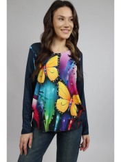 BLUZA SOFT CU MANECA LUNGA GULER V BUTTERFLIES TALIE UNICA Multicolora