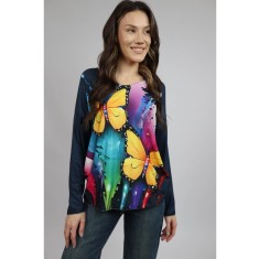 BLUZA SOFT CU MANECA LUNGA GULER V BUTTERFLIES TALIE UNICA Multicolora