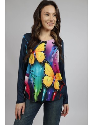 BLUZA SOFT CU MANECA LUNGA GULER V BUTTERFLIES TALIE UNICA Multicolora foto