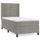 Cumpara ieftin Pat continental cu saltea, gri deschis, 80x200 cm, catifea