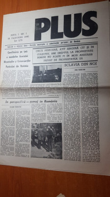 ziarul plus 19 februarie 1990-anul 1,nr. 1- prima aparitie a ziarului foto