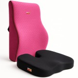 Set 2 Perne Ortopedice Linomag&reg;, Perna lombara completa &amp; Perna sezut din spuma cu memorie, Suport pentru coccis &amp; Suport lombar complet, Negru/Roz