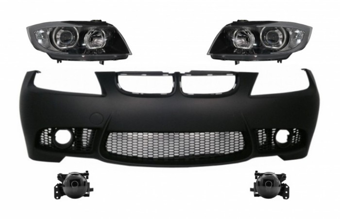 Bara Fata fara PDC cu Proiectoare de Ceata si Faruri Negre BMW Seria 3 E90 Sedan E91 Touring (2005-2008) (Non LCI) M3 Design Performance AutoTuning