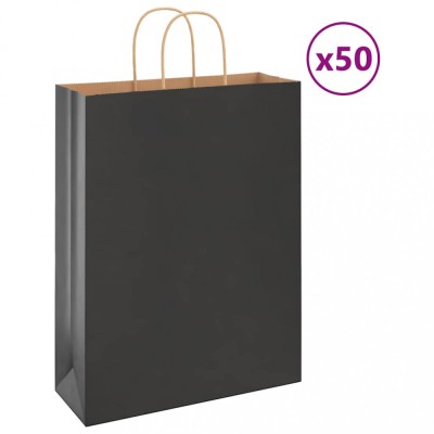vidaXL Pungi de h&amp;acirc;rtie 50 buc cu m&amp;acirc;nere negre 32x12x42 cm foto