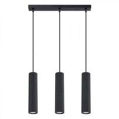 Lampă Suspendată Karbon Negru Din Aluminiu Cu 3 Becuri Tub Minimalist De Interior.