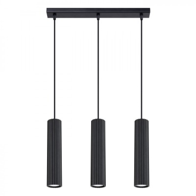 Lampă Suspendată Karbon Negru Din Aluminiu Cu 3 Becuri Tub Minimalist De Interior. foto