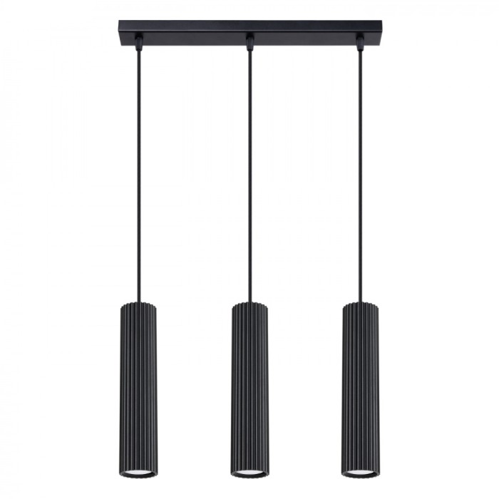 Lampă Suspendată Karbon Negru Din Aluminiu Cu 3 Becuri Tub Minimalist De Interior.
