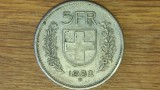 Elvetia - moneda de colectie 15g argint 835 - 5 franci / francs 1932 - dimensiune mare ⌀31.5 mm - foarte frumoasa !