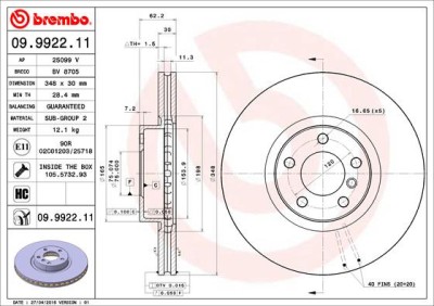 BREMBO 09.9922.11 PRIME LINE - UV Coated Disc frana foto