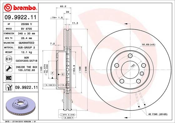 BREMBO 09.9922.11 PRIME LINE - UV Coated Disc frana