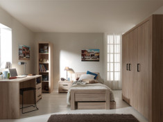 Set Mobila dormitor din pal, pentru copii 5 piese Aline Stejar deschis, 200 x 90 cm foto