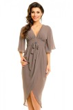 N762-18 Rochie midi cu maneci trei sferturi