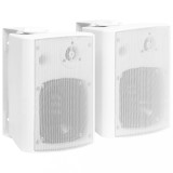 Boxe stereo de perete, 2 buc., alb, 100 W, interior/exterior