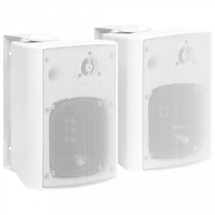 vidaXL Boxe stereo de perete, interior/exterior, 2 buc., alb, 100 W, cu alimentare pe linie