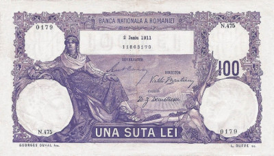 REPRODUCERE bancnota 100 lei 1911 Romania foto