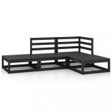 Set mobilier de gradina, 4 piese, negru, lemn masiv de pin