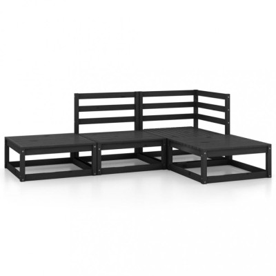 Set mobilier de gradina, 4 piese, negru, lemn masiv de pin foto