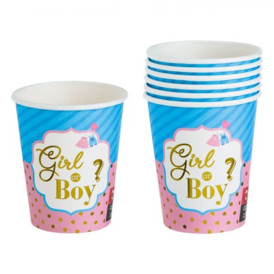 Set Pahare Carton, &amp;quot;Girl or Boy?&amp;quot;, Capacitate 240ml, Multicolor, 6 Bucăți foto