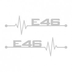 Set 2 stickere auto pentru BMW E46, &amp;quot;I love E46&amp;quot; Alb, 30 x 10 cm foto