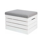 Lada depozitare, lemn, model Vintage, alb cu perna gri, 50x40x35 cm, Isotrade