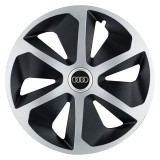 Set 4 Capace Roti R17 Gri-Negru Autohelix MSA compatibil Audi - Plastic ABS, Prindere Sigura cu Inele Cromate, Certificat ISO 9001 &amp; RAR