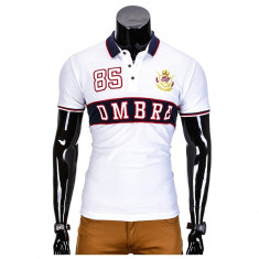 Tricou pentru barbati polo, alb simplu, slim fit, casual - S850 foto