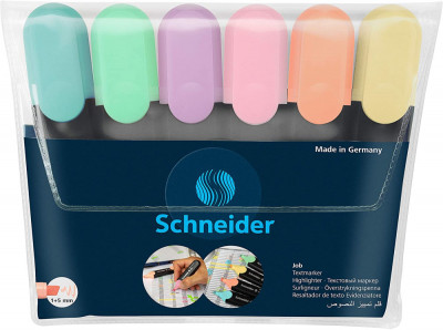 Textmarker Schneider Job Pastel, Varf Lat, 6 Culori/set -(turcoaz, Menta, Lavanda, Roze, Piersica, V foto