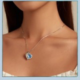 Cumpara ieftin Lantisor Din Argint Model Inima si Aripi de Inger Albastru , strălucitor,, Argintboutique