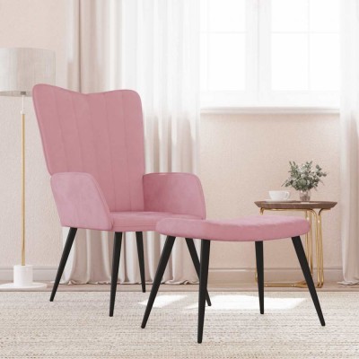 Scaun de relaxare cu taburet, roz, catifea foto