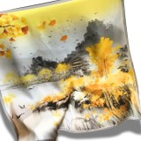 Cumpara ieftin Esarfa patrata satin galben peisaj artistic