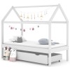 Gossi cadru pat de copii cu un sertar, alb, 80x160 cm, lemn masiv pin
