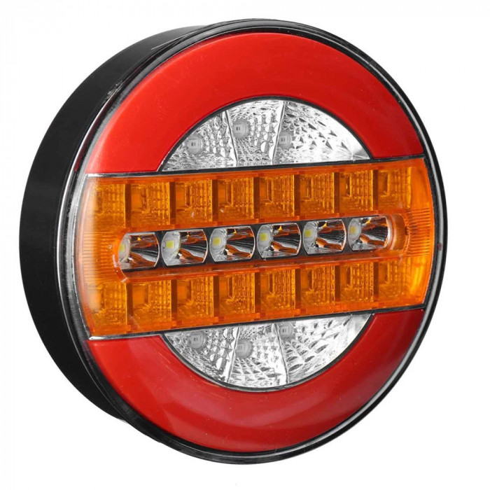 Lampa rotunda cu LED pentru camion sau remorca, cu un diametru de 139 mm, 12-24V 5 functii cu semnalizare dinamica
