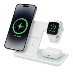 Incarcator Wireless 3-in-1 ProOffice Tech, pentru &icirc;ncărcare rapidă, LED, pentru Telefon, Smartwatch si Casti