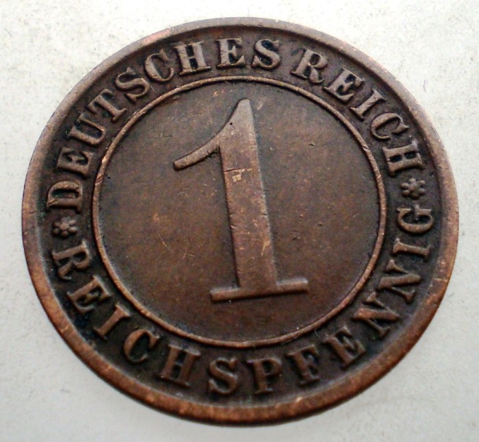 B.177 GERMANIA WEIMAR 1 REICHSPFENNIG 1933 A