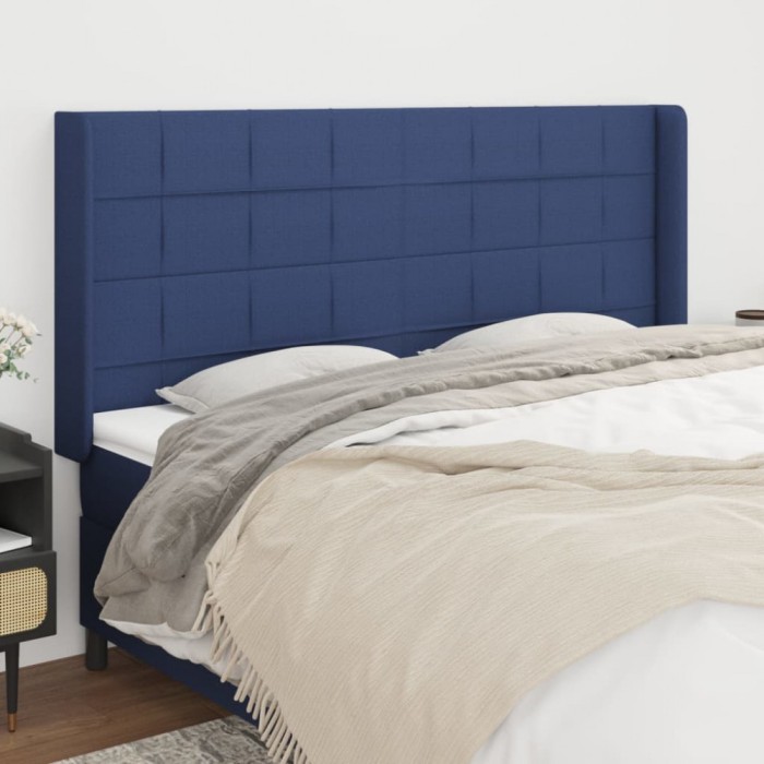 vidaXL Tăblie de pat cu aripioare, albastru, 163x16x118/128 cm, textil 3119592