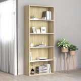 VidaXL Bibliotecă cu 5 rafturi, alb &amp; stejar sonoma, 80x30x189 cm, PAL