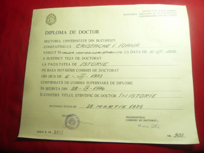 Diploma Doctor - Facultatea de Istorie 1973-1975 foto