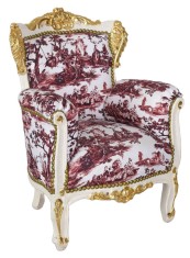 Fotoliu baroc copii din lemn masiv alb cu tapiterie creton CAT583D50