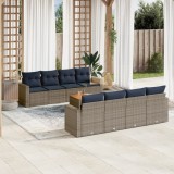 Set Canapele Gradina Gossi, 9 Piese, Poliratan Gri, Perne Bleumarin Incluse, Depozitare, Huse Lavabile