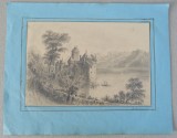 &quot;Castelul Chillon&quot; vechi desen sec 19, Peisaje, Carbune, Altul