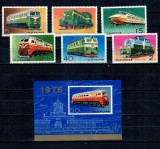 DPR Korea 1976 - Locomotive, trenuri, serie si colita neuzata