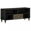 Comoda TV Gossi 100x33x46 cm, Lemn Masiv Mango Negru, Stil Retro, Depozitare Spatioasa, Picioare Fier