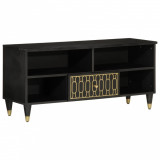 Comoda TV Gossi 100x33x46 cm, Lemn Masiv Mango Negru, Stil Retro, Depozitare Spatioasa, Picioare Fier