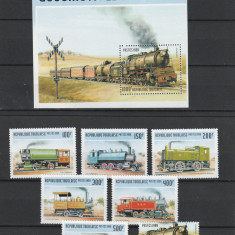 Togo 1999-Transp.Locomotive,Colita si serie complecta 7 valori,MNH,Mi.Bl.437