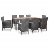 Set mobilier de exterior cu perne, 9 piese, gri, poliratan, vidaXL