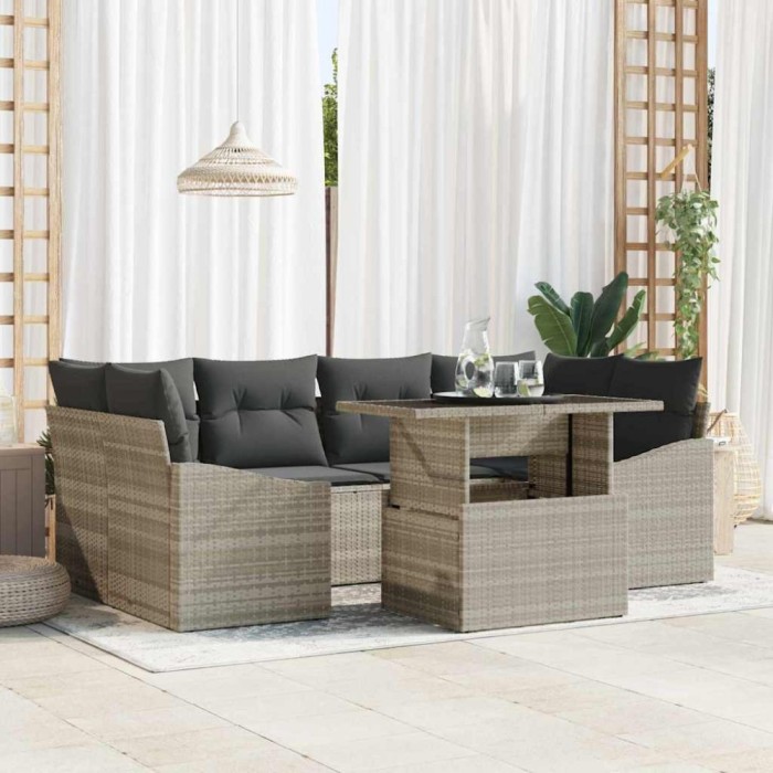vidaXL Set de canapele pentru grădină 7 pcs Gri deschis Rattan poli 3357675