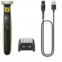 Aparat hibrid de barbierit si tuns barba Philips OneBlade QP2724/20, Acumulator, Pieptene reglabil 5 in 1, Autonomie 45 minute, Wet &amp; Dry