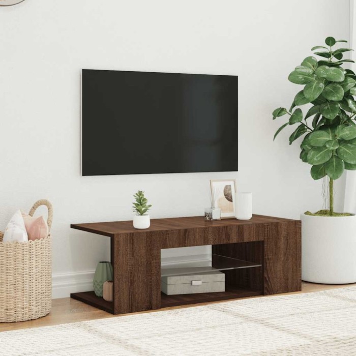 vidaXL Comodă TV cu lumini LED, stejar maro, 90x39x30 cm 822667