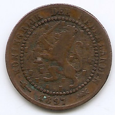 Olanda 1 Cent 1897 - Willem III / Wilhelmina , Bronz, 19 mm KM-107.2