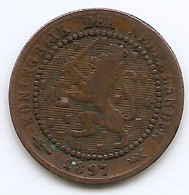 Olanda 1 Cent 1897 - Willem III / Wilhelmina , Bronz, 19 mm KM-107.2